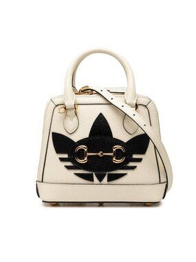 Gucci Adidas Horsebit 2-Way Shoulder Bag White Black Leather